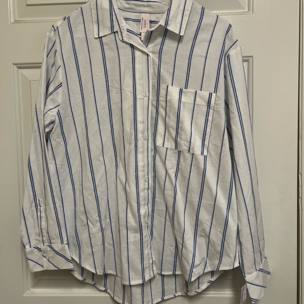 NWT Auden Women's Long Sleeve Striped Pajama Shirt Size XS